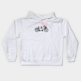 tandem bicycle and flying red hearts for Valentine's day, wedding invitation Kids Hoodie